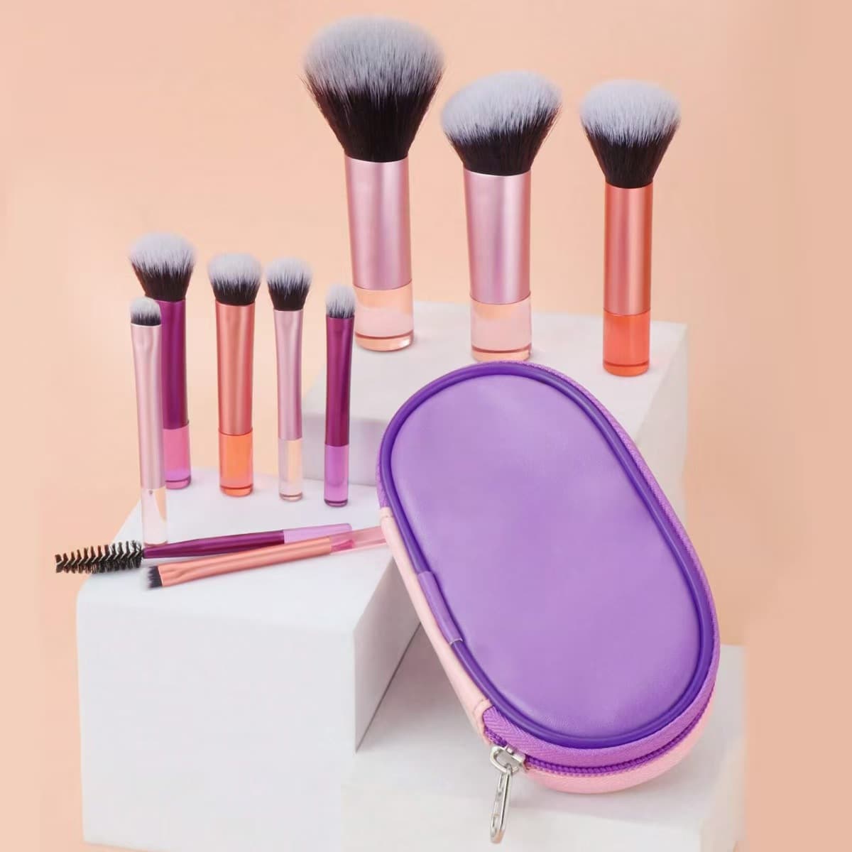 Cross-border 10-Piece Mini Makeup Brush Set Short Handle Portable Storage Bag Eyeshadow Brush Blush Brush Beauty Tool