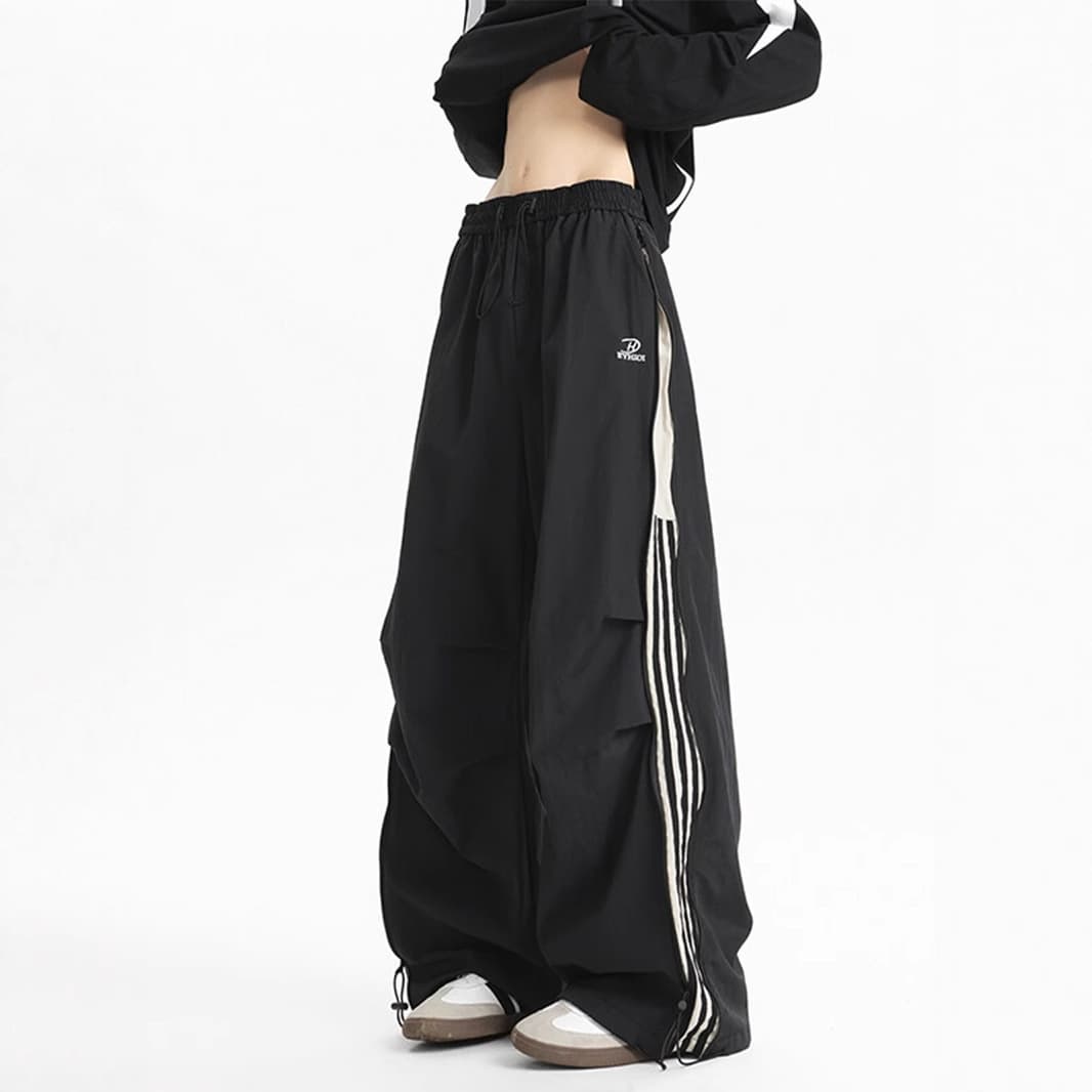 Trendy Three-Stripe Casual Pants for Men, Summer American-Style Pleated Long Pants, High-Street Versatile Loose Floor-Length Trousers