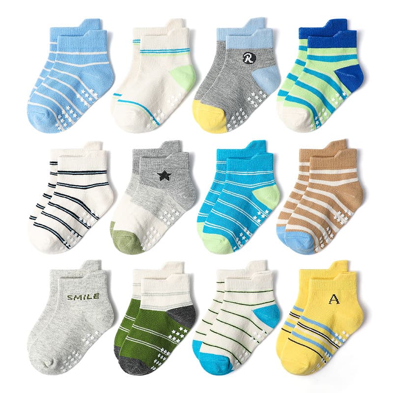Amazon 2025 new cartoon striped children's socks anti-slip baby breathable anti-fall boys socks wholesale