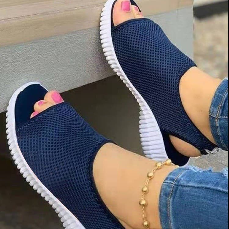 New Summer Women's Fly Woven Breathable Solid Color Sandals, Fish Mouth Flat Heel Beach Low-Top Women's Sandals