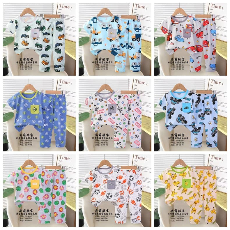 Kid's Pajamas 2026 Children's Sleepwear Casual Summer Floral Print Short Sleeve Long Pants Factory Direct Supply
