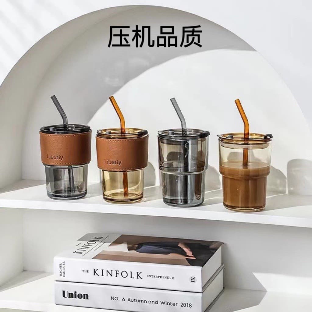 Thickened Straw Bamboo Cup with Portable Lid, Glass Cup, Anti-Scalding, High-Quality Coffee Cup, Wholesale Water Cup