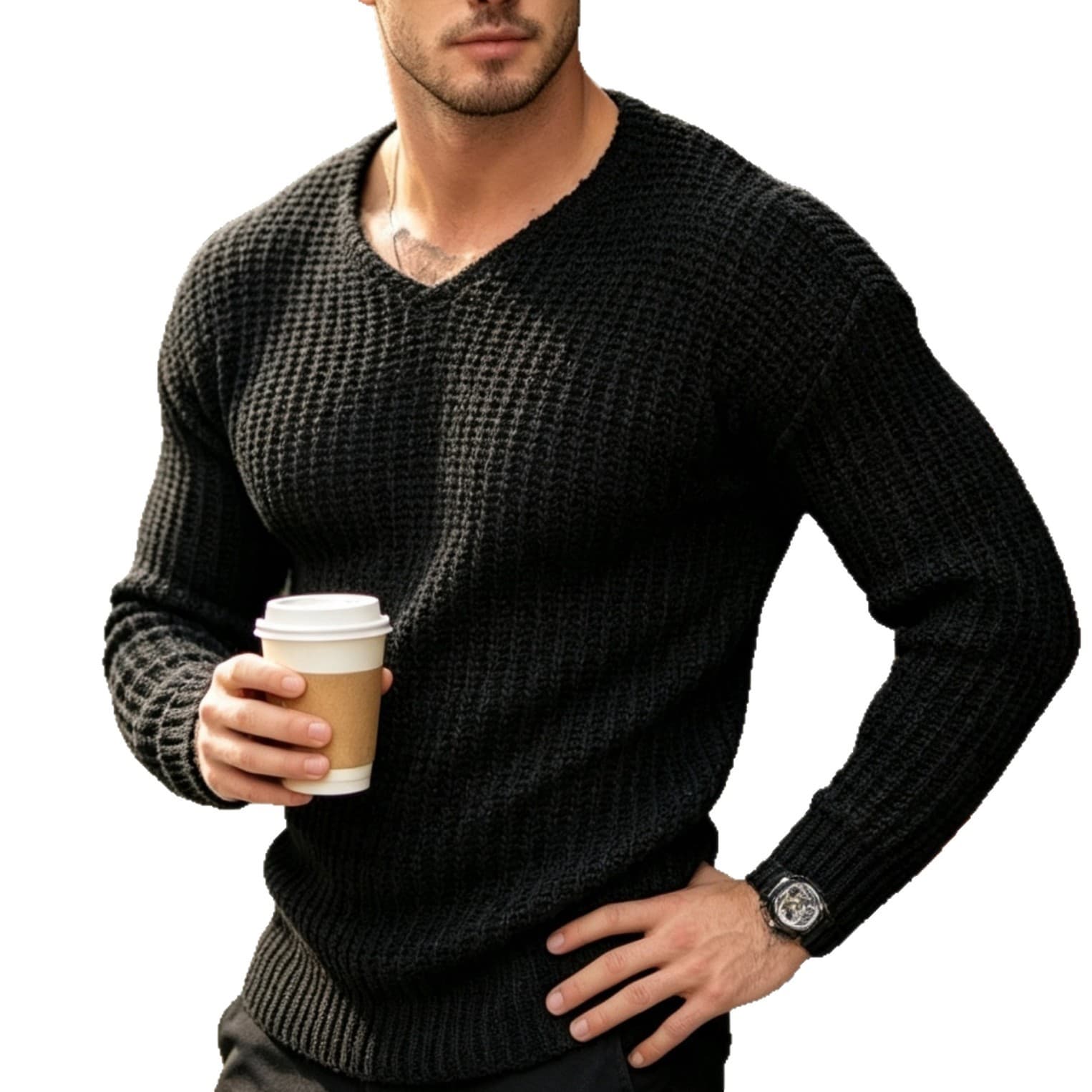 2026 Fall/Winter New Men's Solid Long Sleeve Slim Knit Sweater Jacket Cross-Border Amazon Men's Sweater