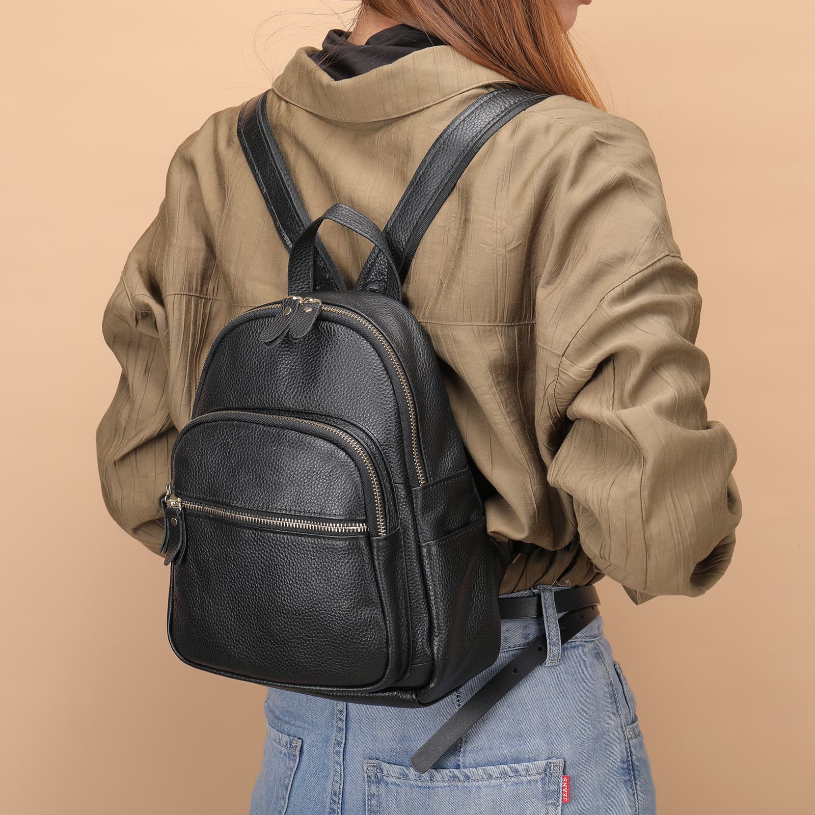 Women's Genuine Leather Backpack Casual Cowhide Small Backpack Minimalist Travel Mom Bag Top Layer Cowhide Backpack for Women