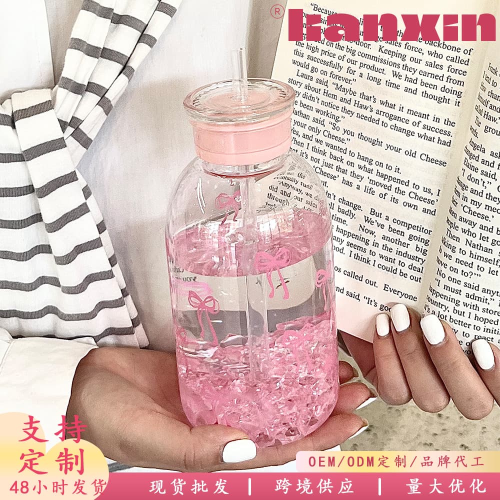 New Summer Ins Large Plastic Cup, Cute High-Fashion Bow Water Cup for Women, Portable Water Cup for Office Workers