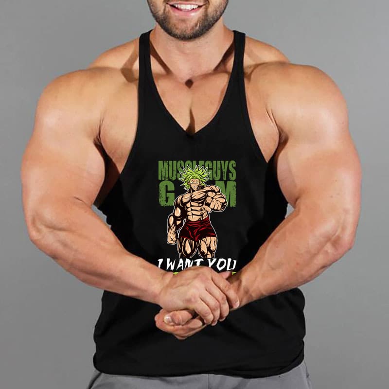 European and American Gym Sports Vest Men's Plus Size Loose Round Hem Cotton Muscle Tank Top Undershirt Fashion