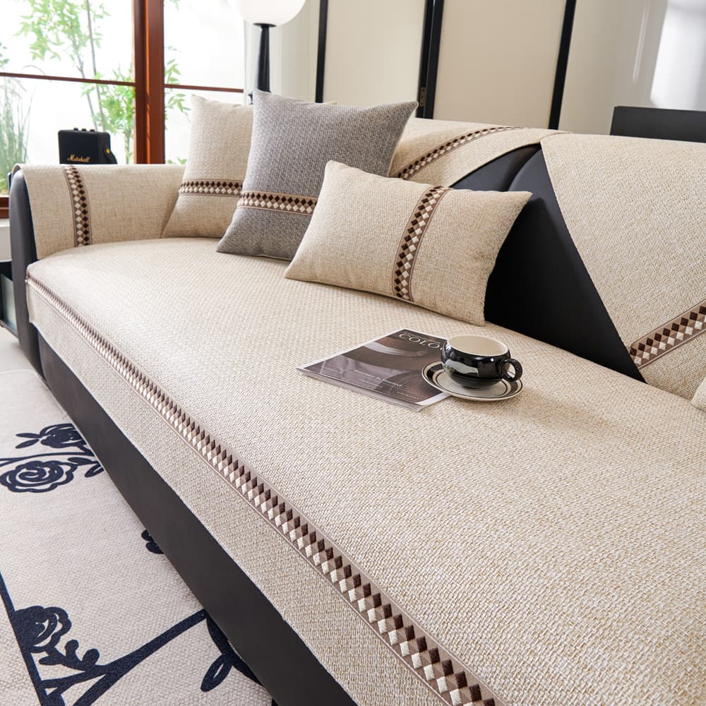 Cotton and linen sofa cushions for all seasons, light luxury and high-end sense, backrest, non-slip cushions, leather sofa cover, 2025 new style