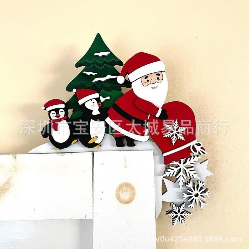 Direct Factory Cross-border Wooden Christmas Door Frame Decoration Corner Door Sign Sticker - Christmas Door Topper