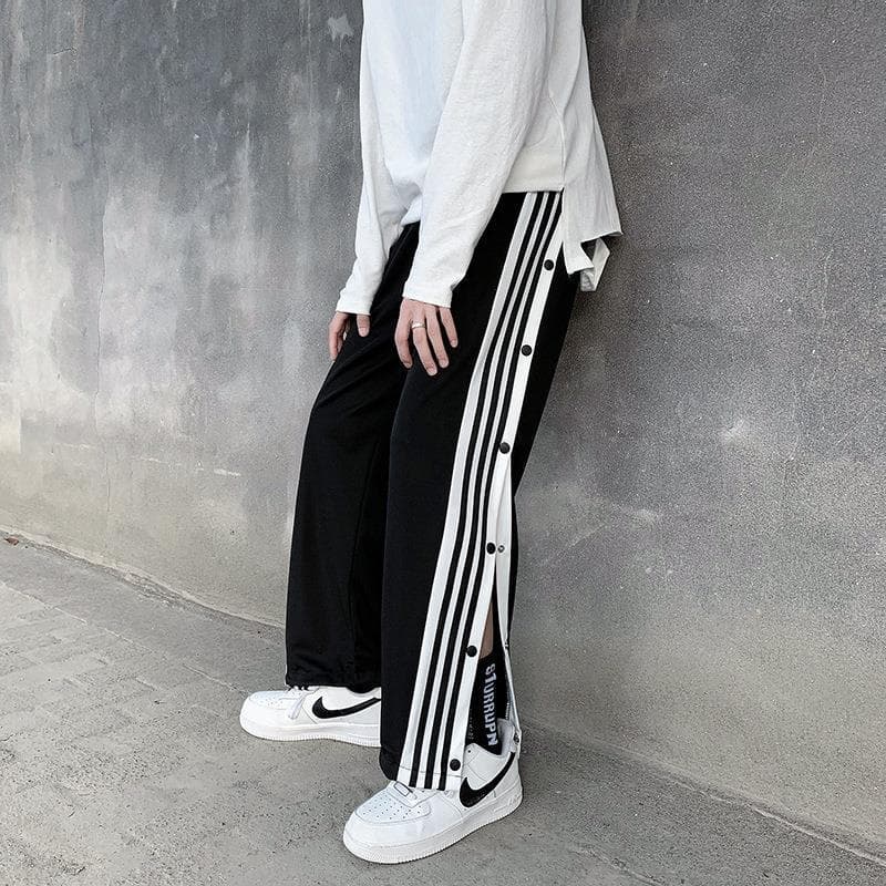 Men's Basketball Full Button Joggers Trendy Summer Sports Pants High Street Ins Straight Loose Fit
