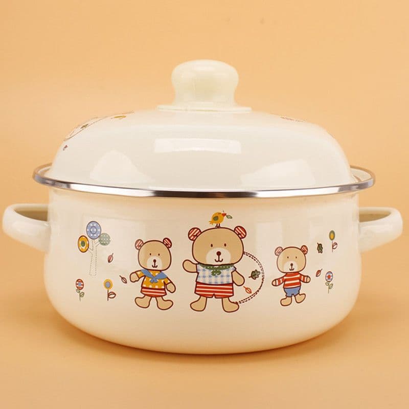 Enamel Pot Enamel Soup Pot Hot Oil Small Pot Double-Handled Lard Jar Stewing Pot Instant Noodle Pot Lard Jar with Lid Gas