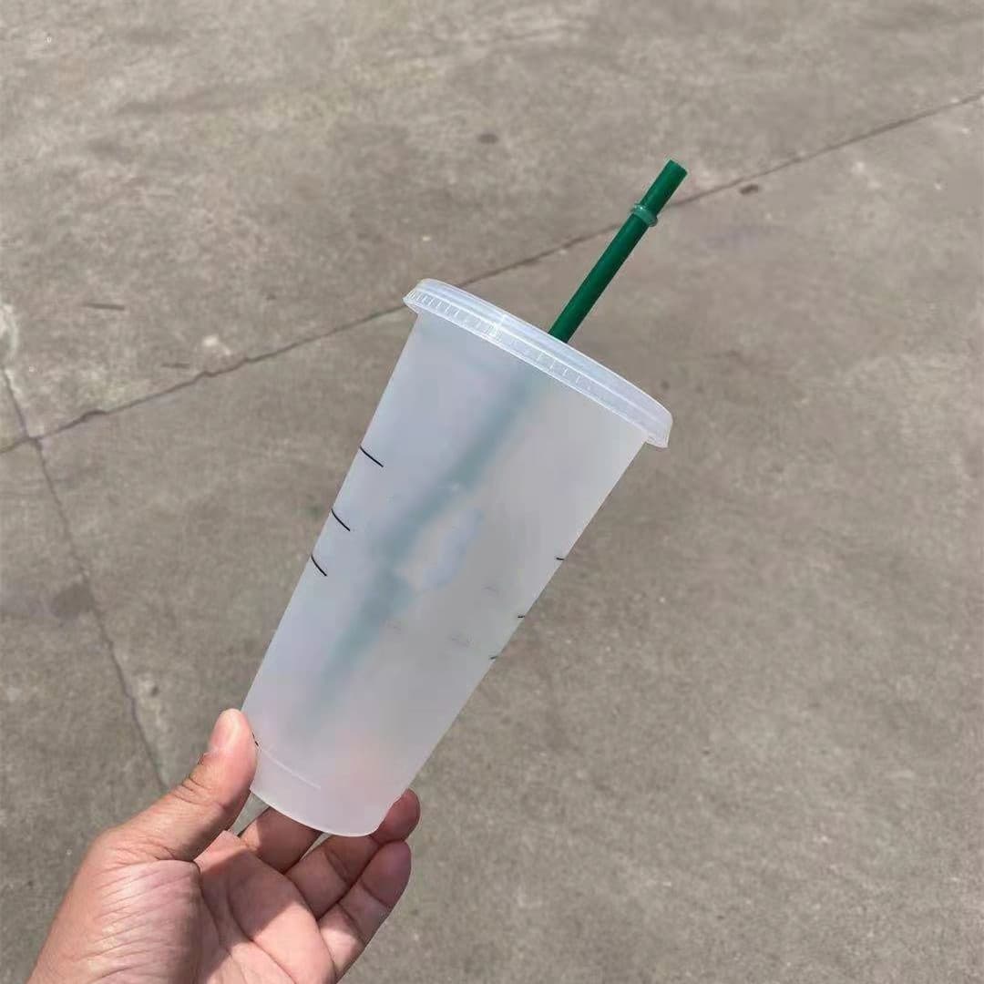 Amazon Creative Water Cup PP Material Temperature-Sensing Plastic Color-Changing Cup Cold Water Straw Milk Tea