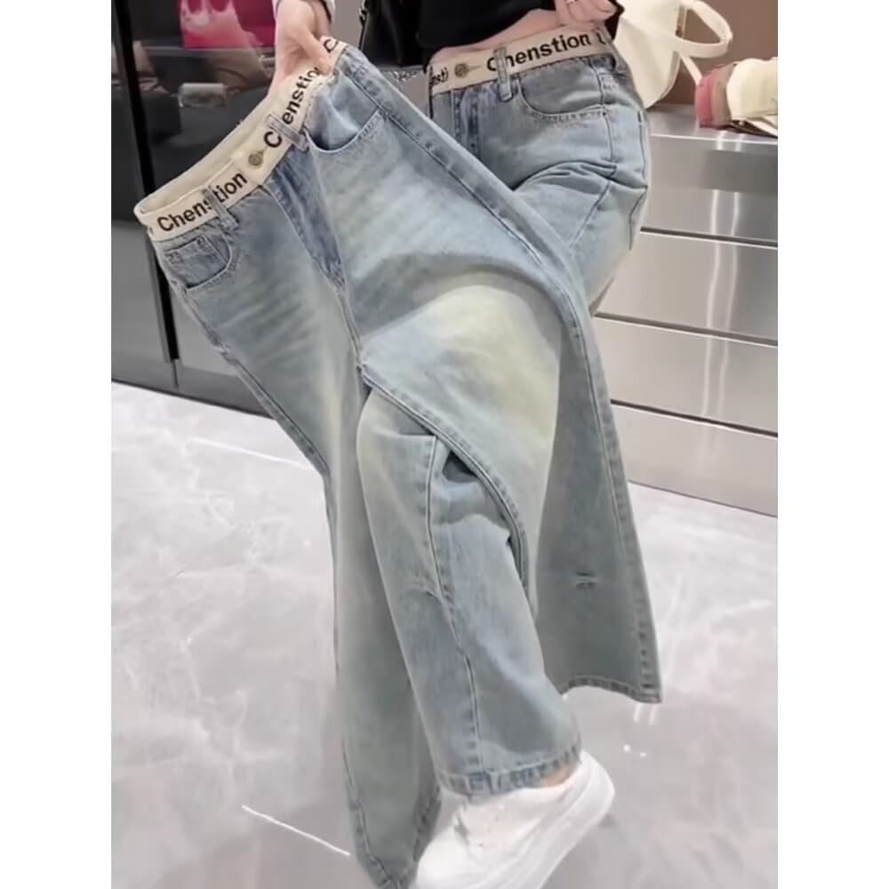 Narrow Stretch Straight Leg Jeans for Women 2025 New Spring Summer Slimming Floor-Length Plus Size Embroidered Wide Leg Pants