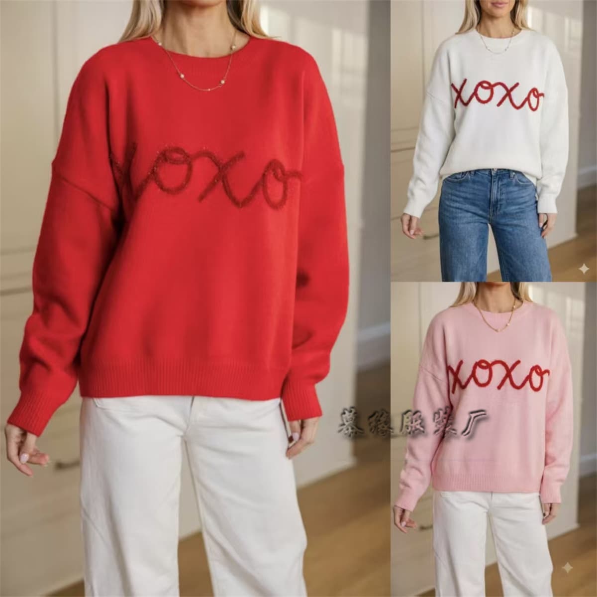 2026 Autumn and Winter Amazon Letter Embroidery Pullover Long Sleeve European and American Knitted Sweater Loose Sweater Women's Christmas Sweater
