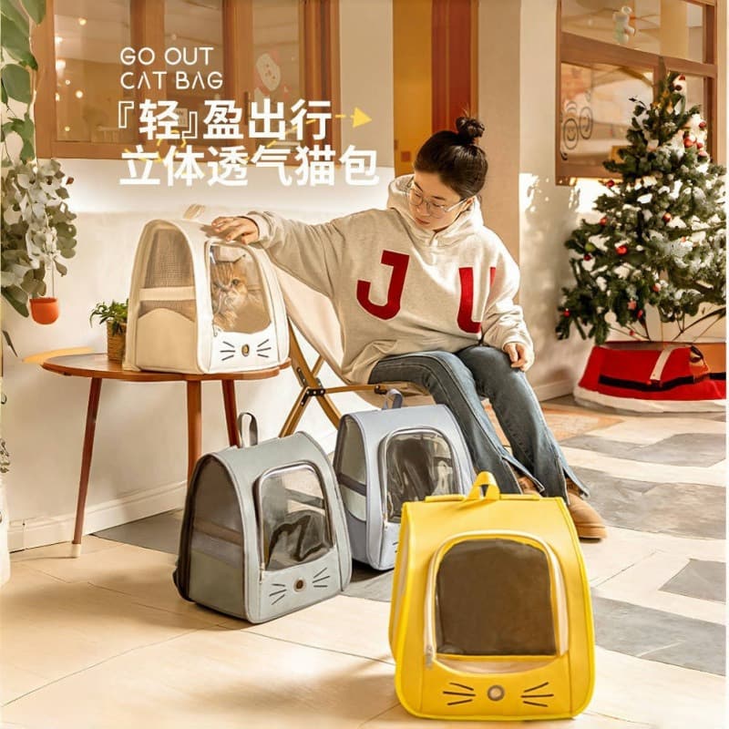 Pet Backpack Large Capacity Cat Carrier Travel Foldable Backpack Multi-functional Convenient Double Shoulder Bag