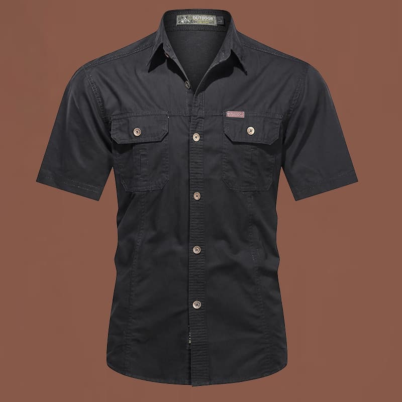 Loose Fit Men's Cotton Work Shirt Summer Short Sleeve Outdoor Wear Iron Free Business Casual Pure Color Breathable Machine Washable