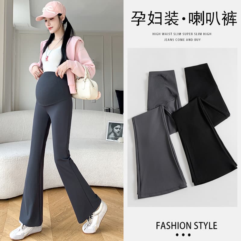 In Stock Maternity Pants Shark Skin Extended High Elasticity Slim Fit Flared Pants Plus Size Up to 200 lbs