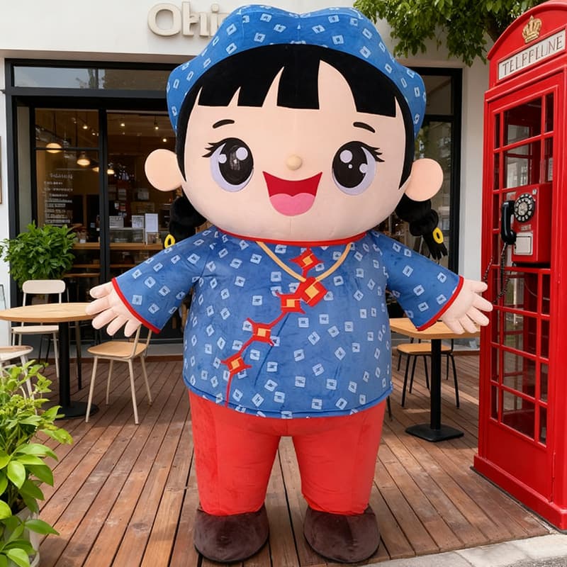 Customized doll clothing inflatable mascot to picture custom foam carving cartoon bank girl doll clothing adult