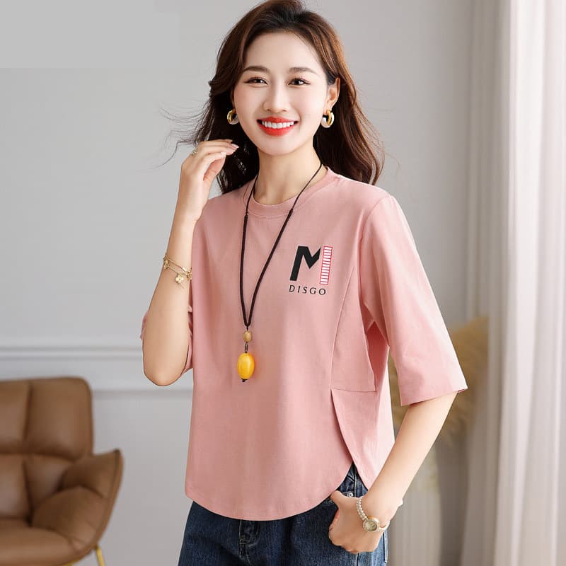 High-quality pure cotton 3/4 sleeve top for women, premium summer thin loose short-sleeve t-shirt base layer