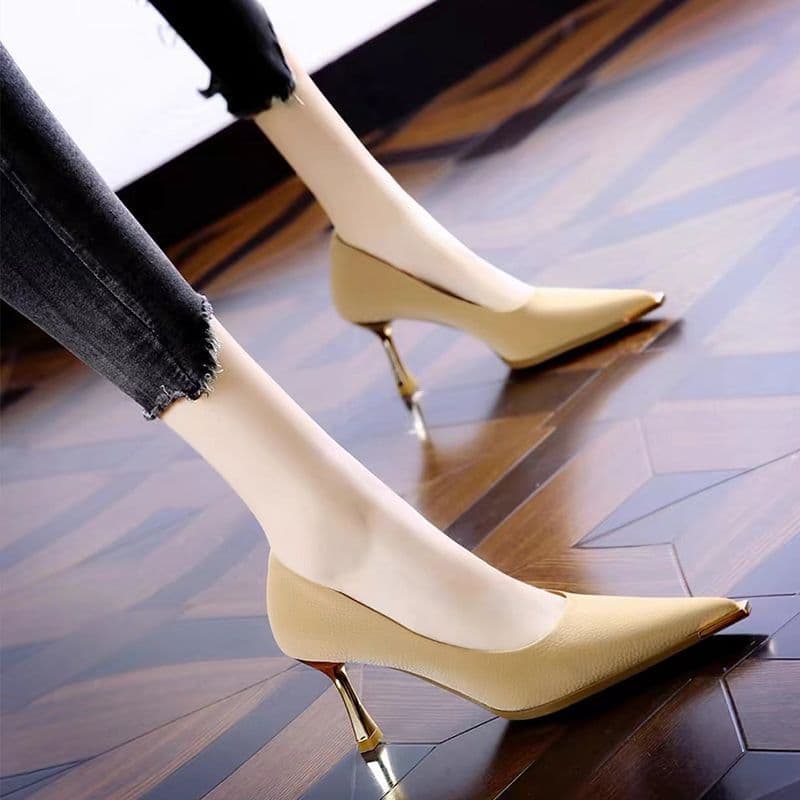 Pointed-Toe Korean-Style High Heels for Dresses, Versatile 2024 Trendy Korean Minimalist Design Shallow-Mouth Shoes for Women