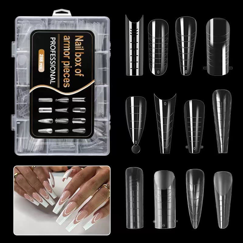 Nail Mold Special Mix 12 Paper-Free Finger Extension Crystal Nail Transparent Nail Mold 288pcs Cross-Border