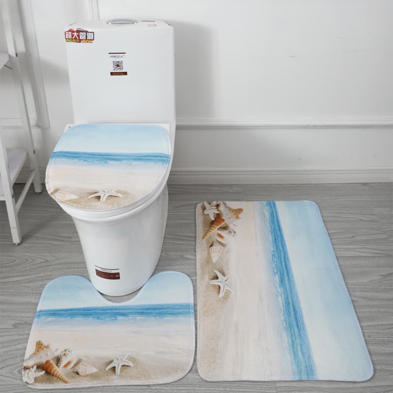 Cross-Border Bathroom Toilet Mat 3-Piece Set, Flannel Printed Bathroom Carpet, Plush Foot Pad Insulation