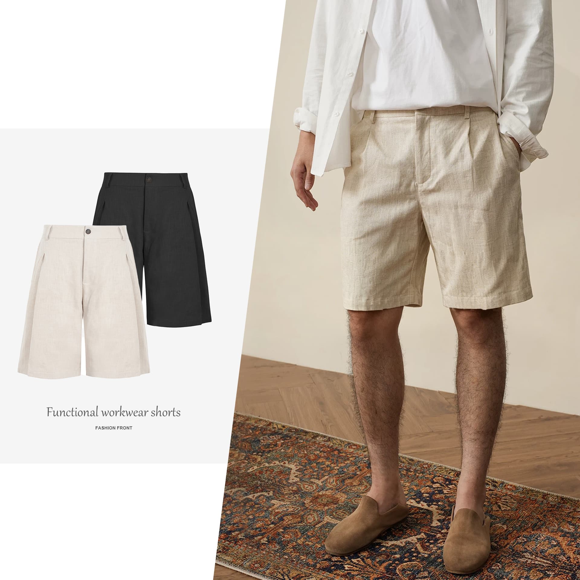 [CSMY] ZONJVNN Old Money Style Linen Shorts Straight Leg Xinjiang Cotton Blend Versatile Loose Fit Pants for Men