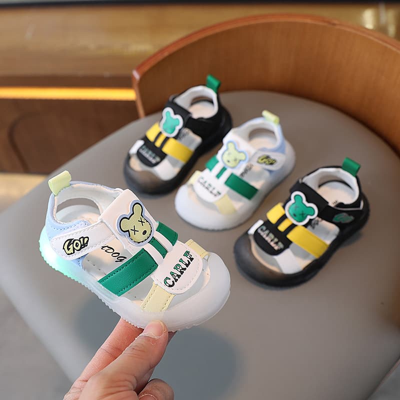 Light-Up Baby Boy Shoes 0-1 Year, Non-Slip Soft Sole Infant Walking Shoes, Open-Toe Sandals, Summer Toddler Beach Shoes