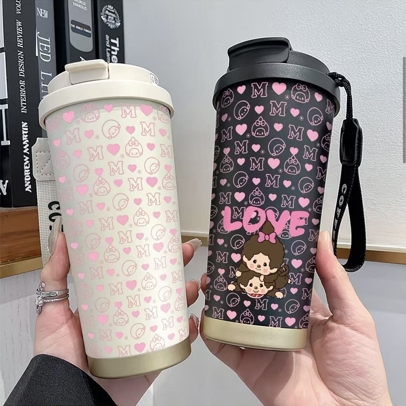 Monchhichi High-Quality Insulated Cup 316 Stainless Steel Straw Water Bottle Dual-Drink Portable Kids Boys Girls Cartoon Car Cup