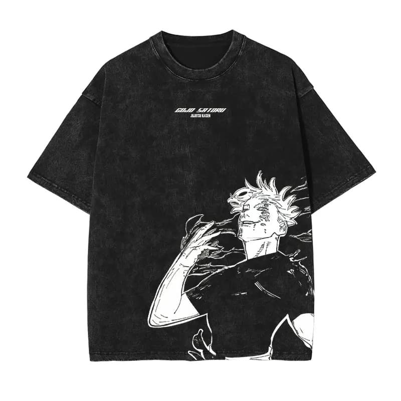 Anime Jujutsu T-Shirt Vintage Washed Gojo Satoru T-Shirts Men