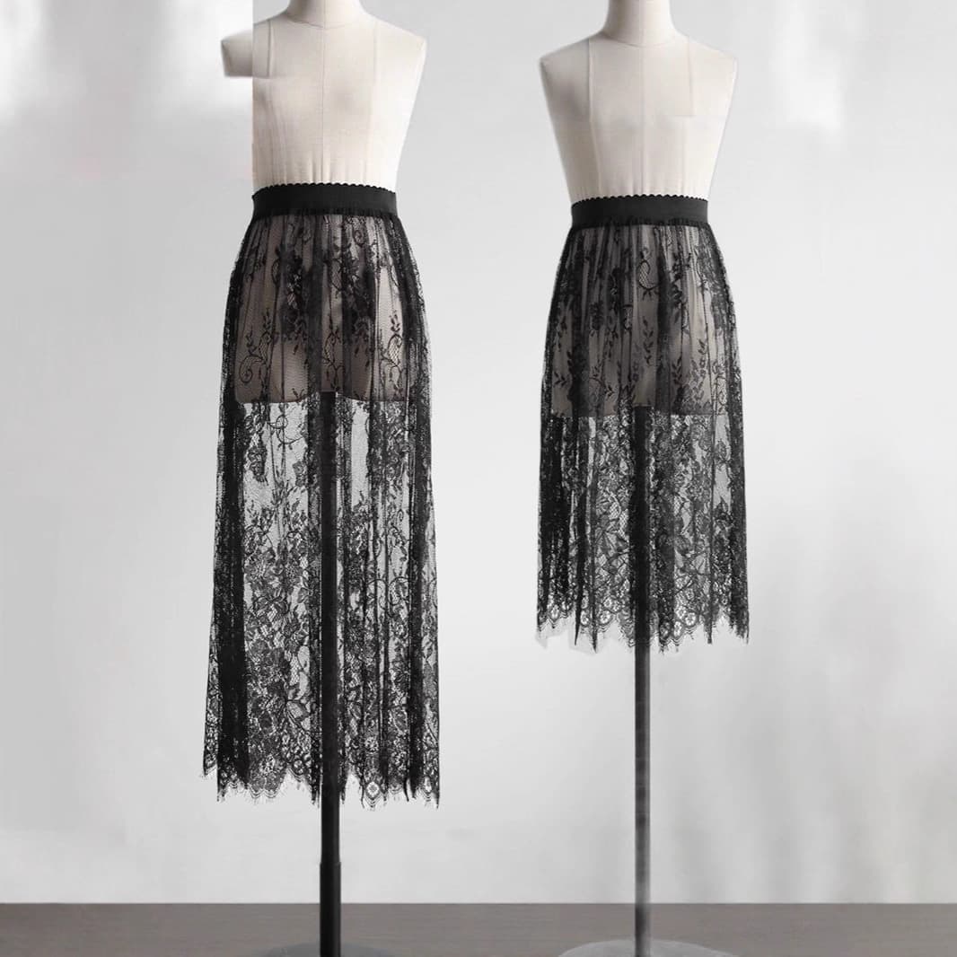 Long Lace Skirt for Women Spring Summer Autumn New Fashion High-Waisted Layered Petticoat Gentle Style Hollow-Out Long Skirt