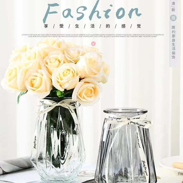 Creative Simple Colored Transparent Glass Vase for Hydroponic Plants, Green Pothos, Living Room Decorative Flower Vase