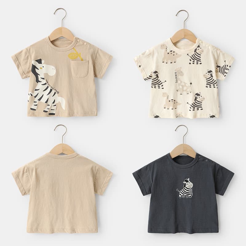 Kaka Panda Baby Casual Pure Cotton Short Sleeve T-Shirt Summer Clothing for Boys and Girls Children's Top