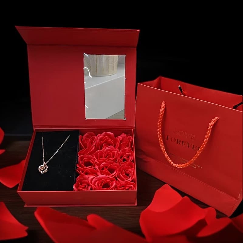 12 Rings Jewelry Box Soap Roses Mother's Day Valentine's Day Gift Black Window Flip Creative Gift Box
