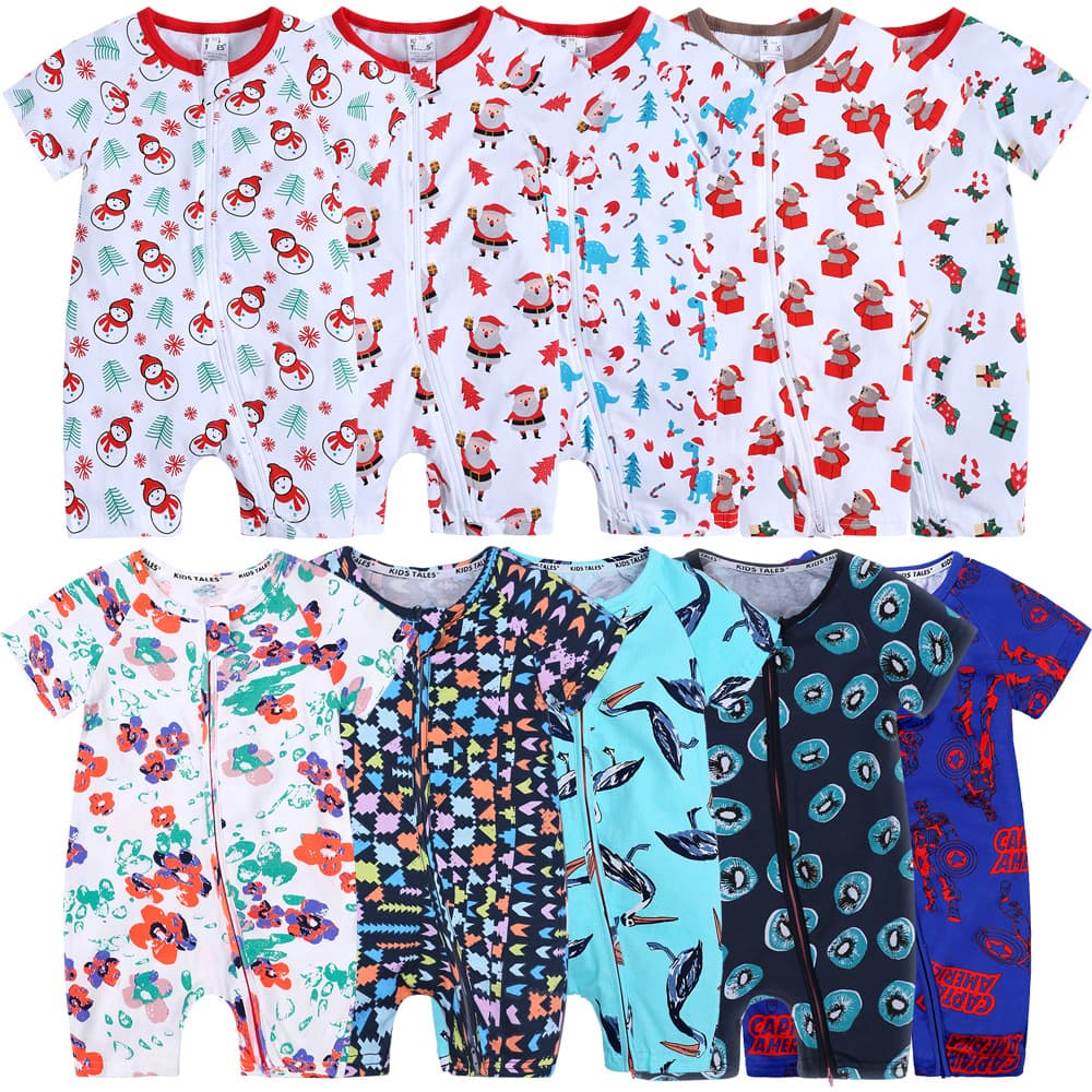 Kids Tales Baby Romper Export Children's Clothing Christmas Romper Newborn Short-Sleeve Bodysuit Wholesale
