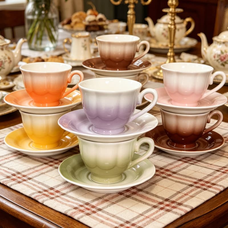 90ml Ceramic Cup and Saucer Set, High-End Exquisite Floral Coffee Milk Mug for Breakfast, Water, and Afternoon Tea
