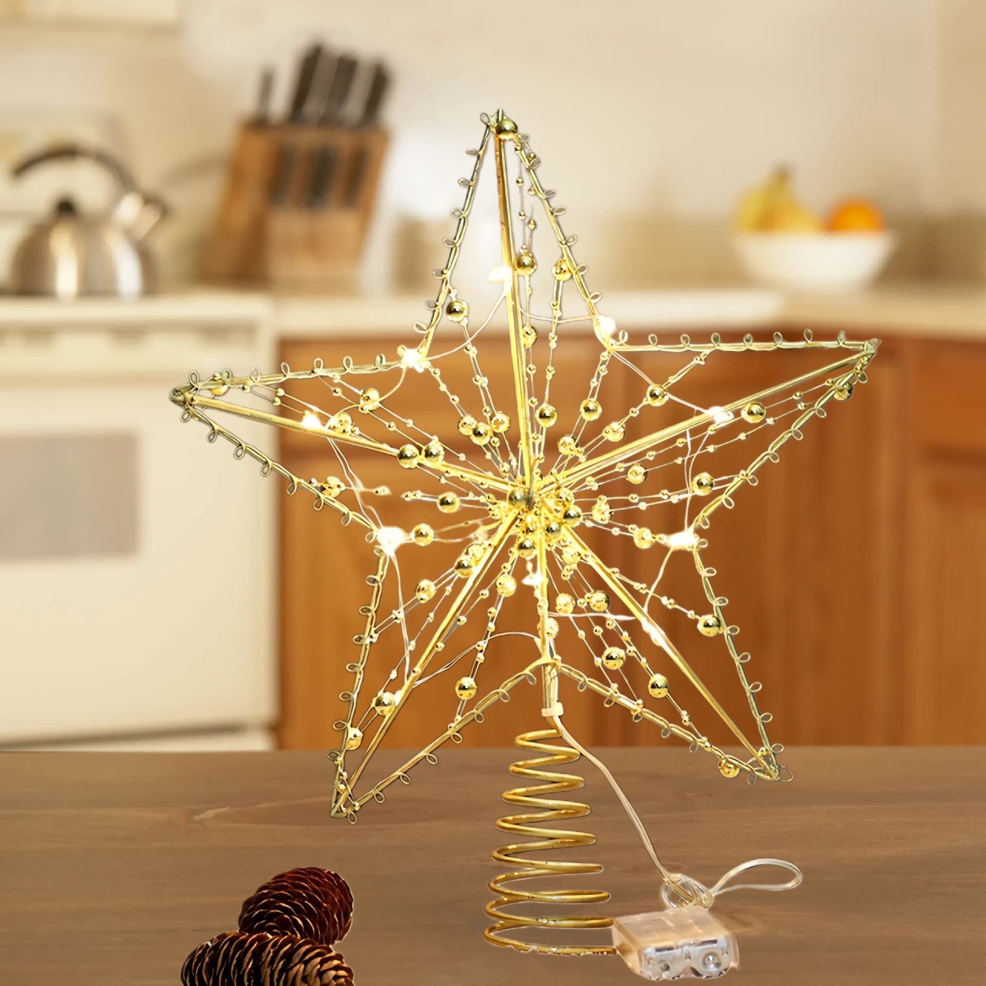 Christmas Decoration Glowing Tree Topper Star Hollow Gold Star 3D Five-Point Star Iron Art Amazon Ornament Decoration