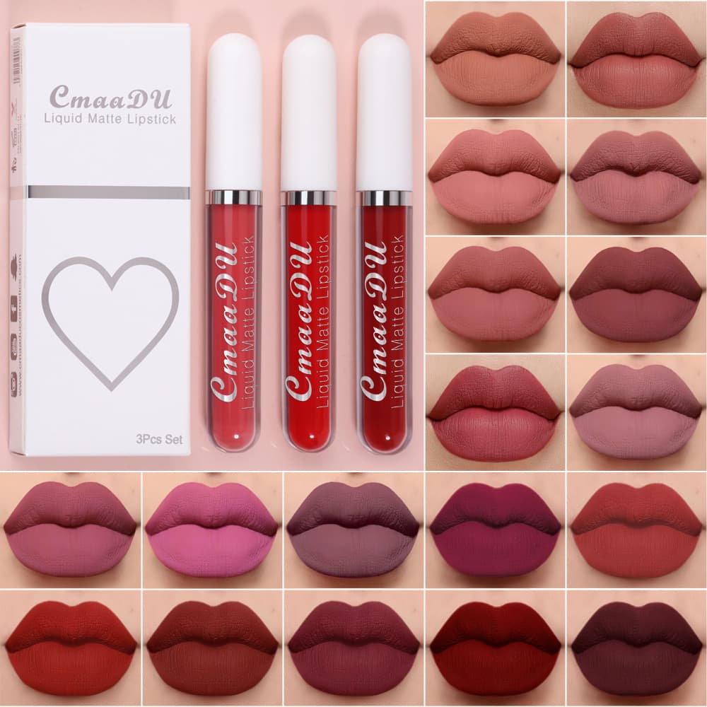 Cosmetics CmaaDu 3 box lip gloss matte matte velvet is not easy to stain and discolor girls cross-border cosmetics