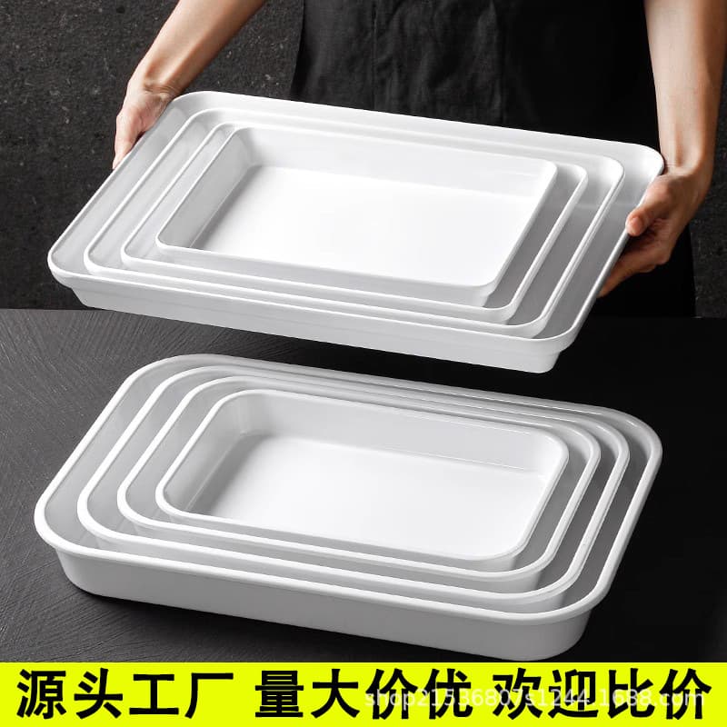 Delicatessen Display Tray for Cooked Food, Melamine Plastic White Rectangular Commercial Deep Plate, Specialized for Cold Dishes
