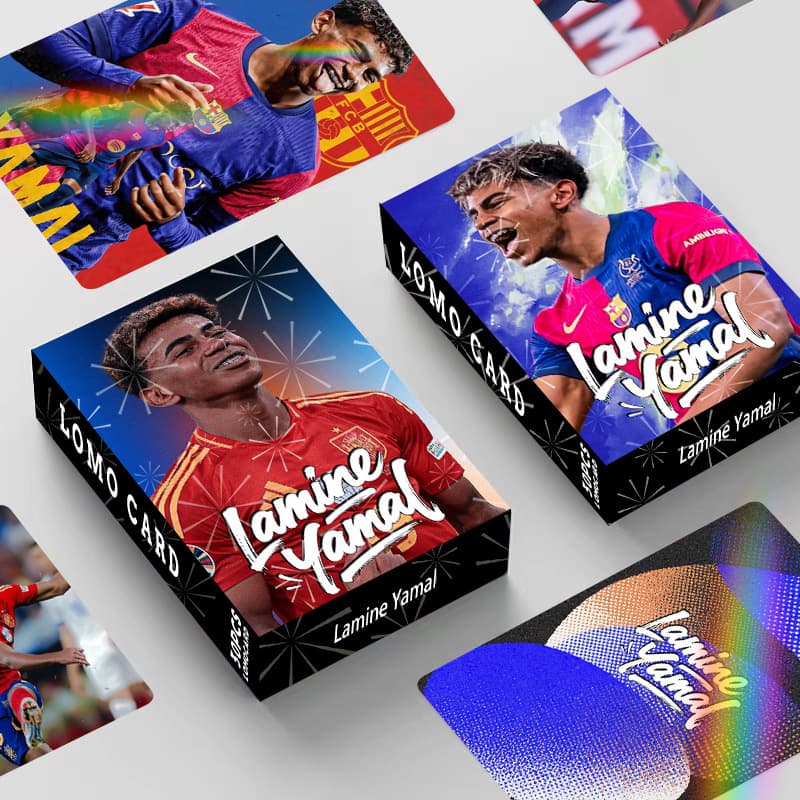 Laser flash cards Yamal Lamine Yama box set of 30 LOMO cards football stars photo cards greeting cards