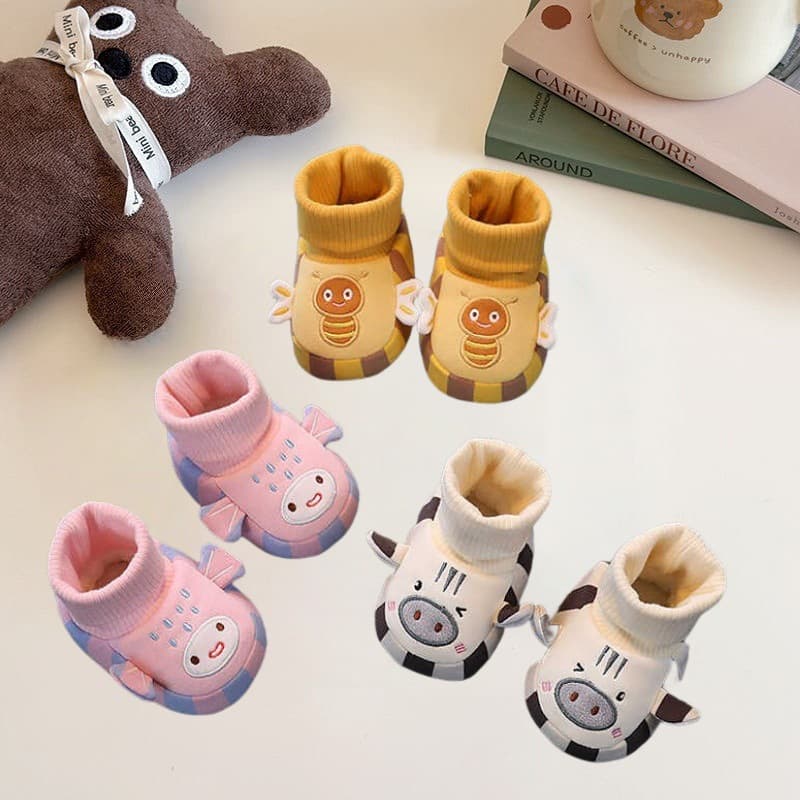 Cute Cartoon Sock Shoes Fleece-Lined Thick Walking Shoes Warm Anti-Slip Cotton Shoes 0-13 Months Baby Soft-Soled Shoes
