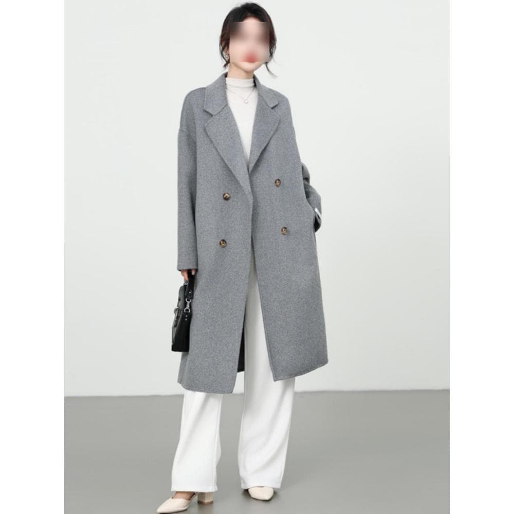 Gray coat for women in autumn and winter new Korean style pure lust style royal sister style Hepburn design woolen coat with high-end sense