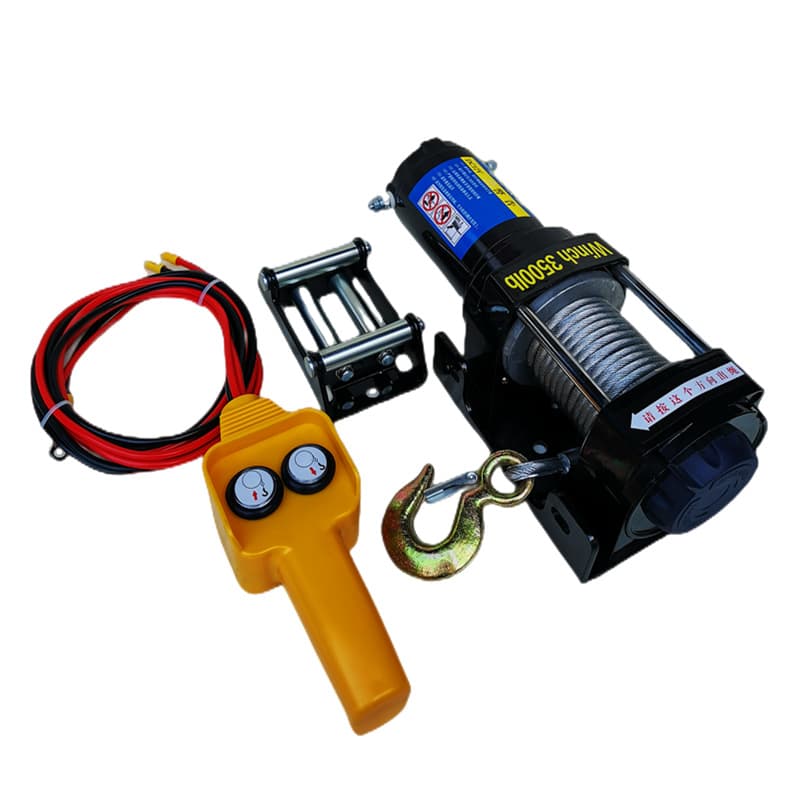 Electric Winch 3500LB Waterproof Vehicle Mounted Off-Road Car Tow Self-Rescue Small Crane Durable Steel Rope Accessory