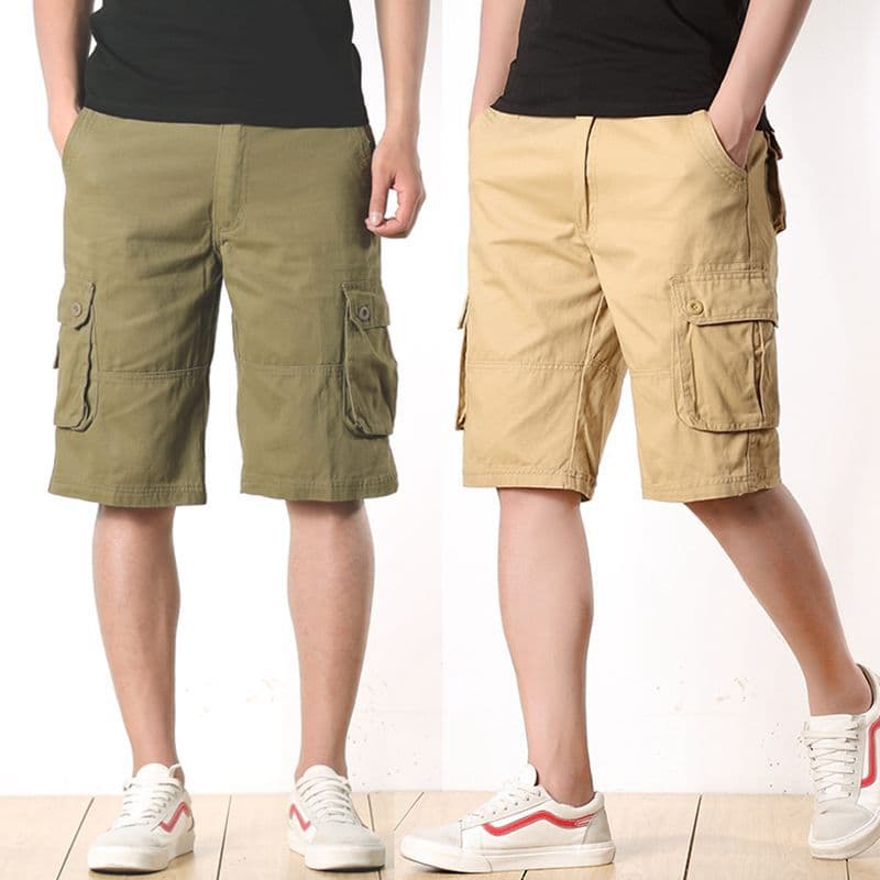 New Summer Plus Size Men's Cargo Beach Casual Cotton Shorts with Large Pockets, Washed, Multi-Pocket