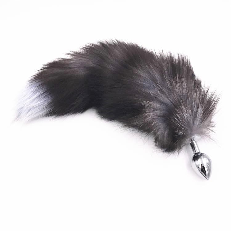 Imitation fox tail black hair anal plug adult sex toy for couples Non-artificial fur anal plug tail sex