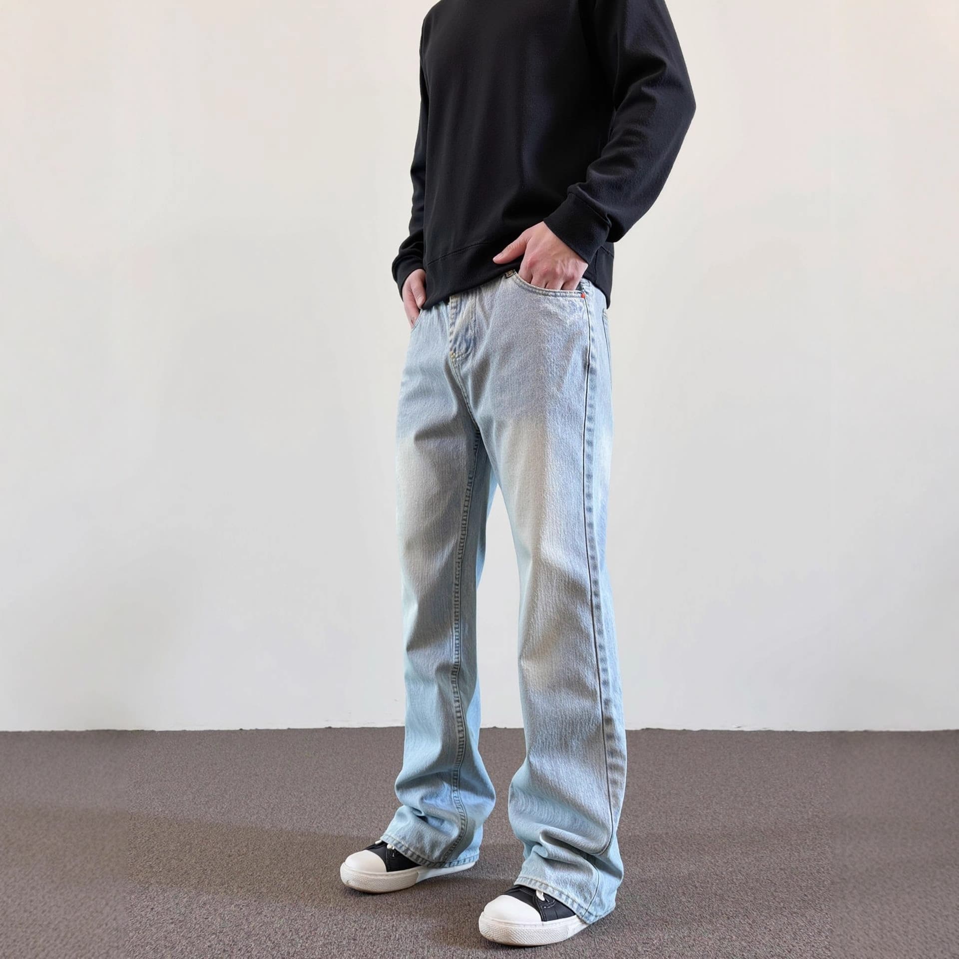 KZD Men's Clothing | 517 Ice Blue Jeans Cleanfit Commute Micro-Flared Vibe Casual Long Pants