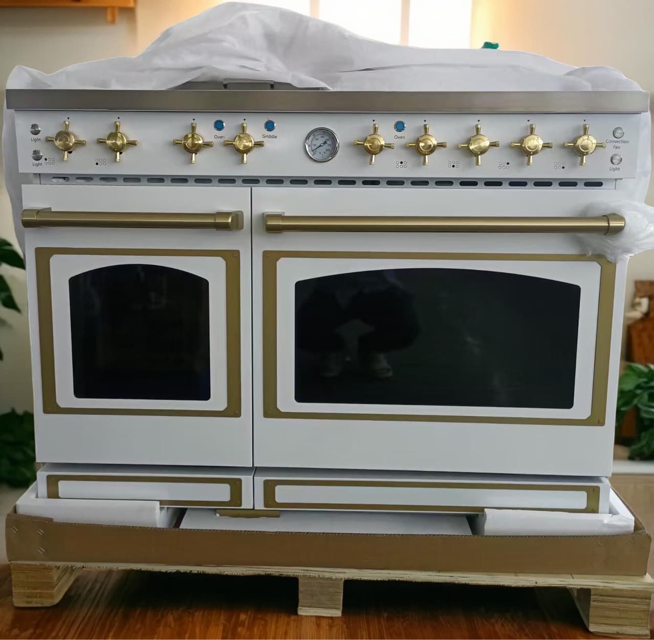 Gas Range European Style Built-in Oven Cooktop with 8 Burners, Integrated with Enamel Liner