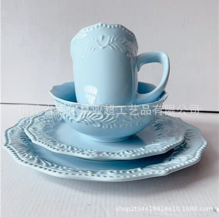 French Vintage Relief Palace-Style Lace Ceramic Dinner Plate Fish Plate Set Coffee Cup Saucer Mug