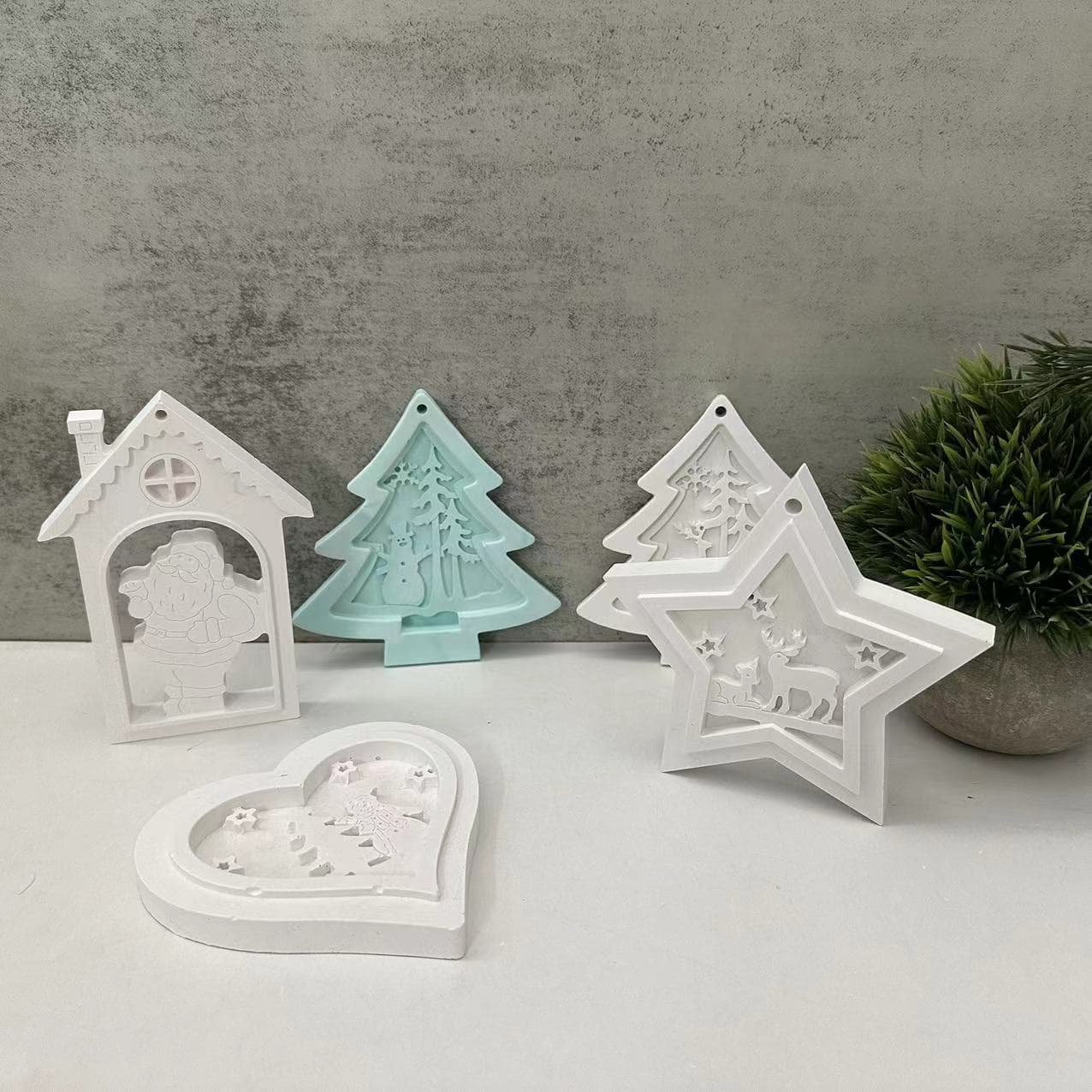 Santa Claus Christmas Tree Holiday Decoration Hanging Mold Five-Pointed Star Epoxy Resin Plaster Sign Mold