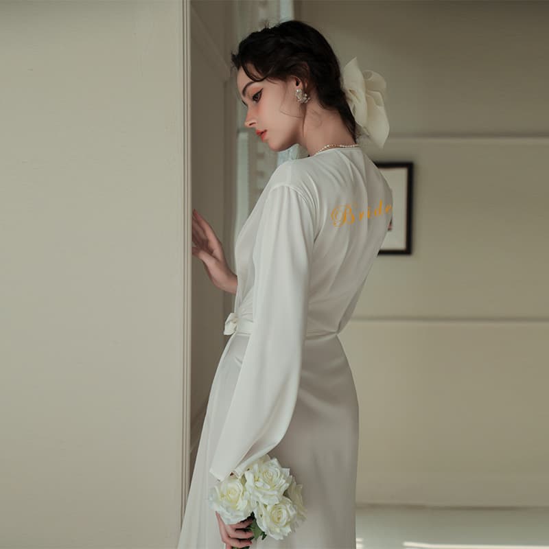 Bride Morning Robe Women's Red Silk Robe Wedding Makeup Bridesmaid Kimono Satin Long Bathrobe