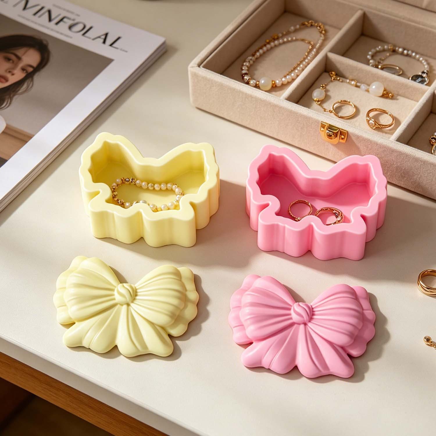 Proud ins style bow storage box glue mold scented candle cup jewelry storage silicone mold